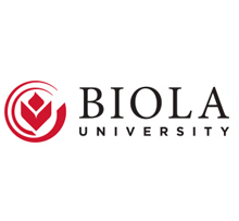 The lefthand side of the image includes a red circle with a plant-like graphic within. The text reads: Biola University.