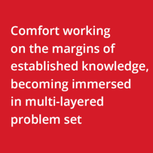 Comfort working on the margins of established knowledge, becoming immersed in multi-layered problem set